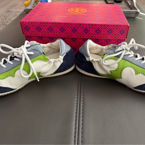 Tory Burch New Ivory/ Greenery Leather Sneakers - Picture 2 of 5